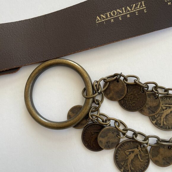 Antoniazzi Brown Leather Belt with Coin Chain Accents Handcrafted in Italy. - Picture 14 of 15